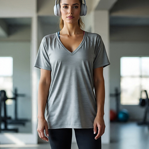 Ropa de gimnasio Fitness camiseta mujer alta calidad 100% algodón poliéster gota hombro camiseta señoras cuello en V Camiseta holgada Mujer - Product Image 3