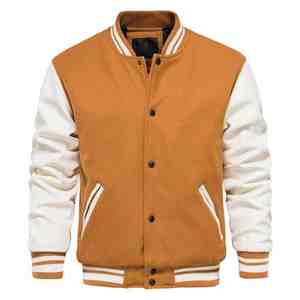 Las chaquetas universitarias de invierno con mangas de cuero de cuerpo de lana más populares Chaqueta de letras de moda ajustada - Product Image 1