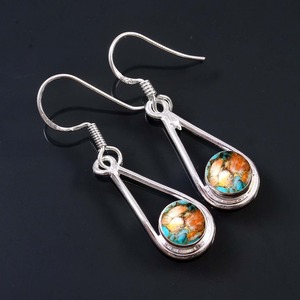Fashionable Oyster Copper Turquoise Gemstone <b>Earrings</b> 925 Sterling Silver <b>Earrings</b> for Girls 925 Stamped Dangle <b>Earrings</b> Jewelry - Product Image 3