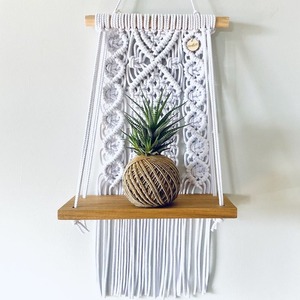 Handmade Macrame Wall <b>Shelf</b> Wooden Double Tier Boho Style Display <b>Rack</b> for Stuffed Toys Bedroom Decor - Product Image 3