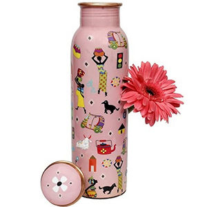 Custom Designed 1000ml <b>Metal</b> <b>Water</b> <b>Bottle</b> Set Copper Ayurveda Health Benefits Drinkware for Adults - Product Image 1