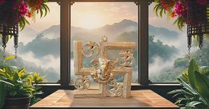 Statue murale Ganesha en laiton doré motif vertical pour hindou Pooja Mandir décoration murale décoration de porte cadeau pour quelqu'un - Product Image 2