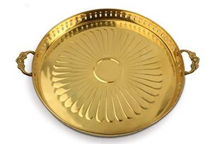 Calvin ถาดทองเหลืองสำหรับเสิร์ฟพร้อมถาดรองทองเหลืองสำหรับเสิร์ฟหรูหราถาดตกแต่งห้องครัว - Product Image 3