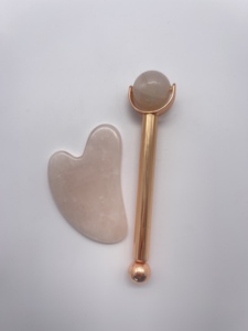 100% จริงธรรมชาติRose Quartz Facialหยกฮาร์ดแวร์Rollerสแตนเลสสังกะสีอัลลอยด์Rod Rose - Product Image 5