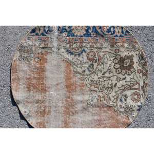 Antique Beige Bleu Turc Vintage Tapis Classique Grande Surface Rectangle Motif 3.1 X 3.1ft Laine Latex pour Couloir Chambre Décor - Product Image 5