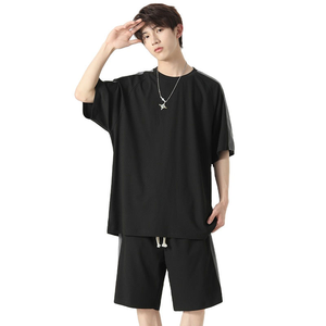 Traje deportivo corto de verano para hombre, Conjunto de camiseta y pantalones cortos de manga corta a la moda para hombre, Color sólido personalizado - Product Image 6