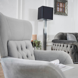 โซฟาผ้ากำมะหยี่สีเทา3-Seater ทันสมัยขาโลหะโครเมี่ยมสำหรับห้องนั่งเล่นสำนักงานในโรงแรม - Product Image 3