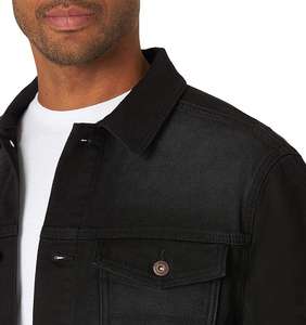 Veste en jean pour homme, logo personnalisé OEM, mode, noir avec surpiqûres contrastées, vêtements d'automne 2026, veste de camionneur pour homme - Product Image 3