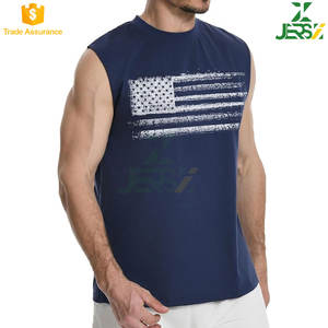 Camiseta sin mangas formal para hombre, 100% algodón, con estampado de la bandera estadounidense, cuello alto, de secado rápido, personalizable, para entrenamiento en el gimnasio de verano - Product Image 5