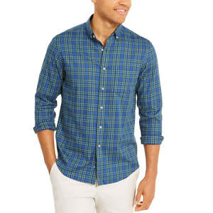 Camicia Casual da Uomo a Quadri Elasticizzata con Bottoni Blu Navy 100% Cotone Popeline Taglia Piccola Antipiega Stile Western per la Stagione Autunnale - Product Image 1