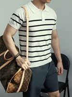 Camiseta de Hombre con Estampado Geométrico, Tejida, de Manga Corta, Transpirable, Elástica, para Golf, Casual, Lavable a Máquina, para Verano y Primavera, 180g