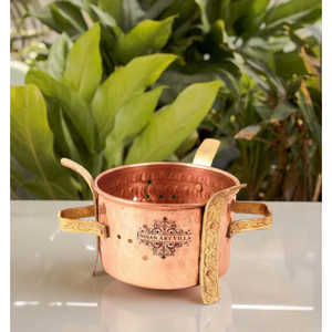 Ustensiles de cuisine d'extérieur en cuivre pur faits à la main - Réchaud alimentaire Angeethi avec élégante poignée en laiton - Product Image 1