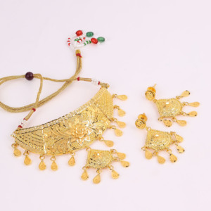 ชุดเครื่องประดับงานแต่งงาน14K 18K 24K สร้อยคอชุบทองขนาดเล็กดีไซน์ดอกไม้แฟชั่นแบบดั้งเดิม - Product Image 2