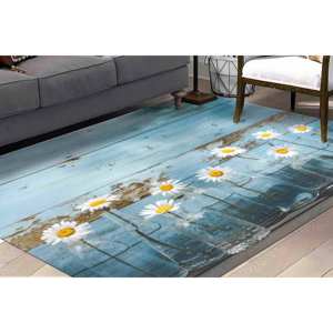 Tapis imprimé avec des fleurs de marguerite dans des bouteilles en verre, tapis antidérapant, tapis à poils doux - Product Image 1