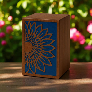 Urna de cremación de madera hecha a mano, Mandala de girasol, caja conmemorativa personalizada, recuerdo conmemorativo, urnas de cremación para cenizas humanas - Product Image 5