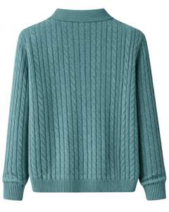 Suéter Polo de Punto Trenzado Vertical para Hombre, Manga Larga, Cuello con Botones, Suave, para Invierno, Color Azul Verde Azulado, Venta al por Mayor - Product Image 2