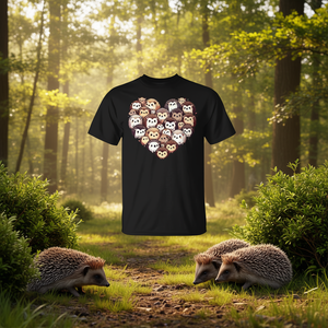 T-shirt Hedgehog Lover avec motif cœur noir, taille adulte unisexe - Product Image 3