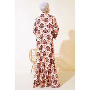 Vestido Cuello Alto Estampado Floral Capas Naranja - Product Image 1