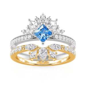 Jeulia Rhodium Plated Princess Cut <b>Crown</b> <b>Ring</b> Set Sterling Silver - Product Image 1