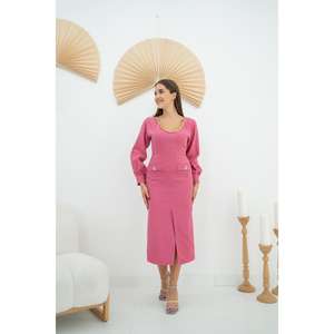 Robe fuchsia à col large et taille naturelle pour les occasions de bureau (vente en gros) - Product Image 4