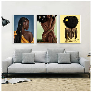 Dipinto Moderno di Ritratto di Donna Afroamericana, Arte Africana Dipinta a Mano, Stampa su Tela Personalizzabile Senza Cornice in Stile Scandinavo per Soggiorno - Product Image 5