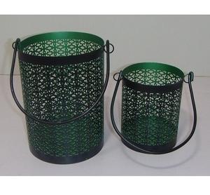 Lanterne vintage rustique en métal ajouré avec poignée, support de bougie décoratif de style nordique pour table, lanterne hurricane verte - Product Image 2