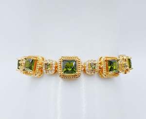 24K chapado en oro amarillo hermoso diamante verde piedra preciosa pulsera 6 \ "Mujeres finas colgantes y dijes joyería - Product Image 3