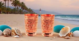 Tasse en verre en métal de cuivre pur faite à la main pour l'eau potable Inde Ayurveda koi - Product Image 3