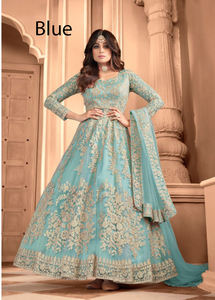 Ropa india y pakistaní de color claro con bordados, traje Anarkali largo con trabajo de espejos y borde de encaje, completamente cosido. - Product Image 3