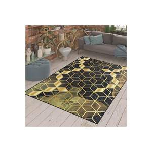 Alfombra clásica amarilla-gris, alfombra de yute con patrón dorado para sala de estar, entrada, pasillo, 4m de ancho, estampado Digital, rectángulo clásico - Product Image 4