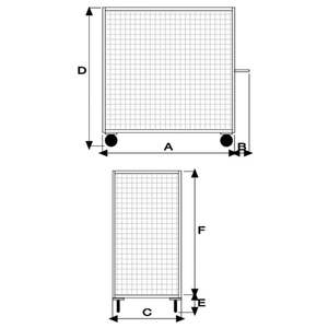 Massieve rubberen wielen, 2 wielen met rem, gelakt, 3-zijdig platform, stalen container met draadgaas - Product Image 2