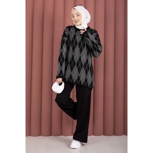 เสื้อสเวตเตอร์ถักนิตติ้งแบบลำลองลายบาคลาวา นุ่มสบายสำหรับฤดูใบไม้ร่วง สีดำ - Product Image 3