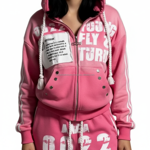 Conjuntos de Sudadera con Capucha y Pantalones de Chándal de Invierno de Corte Holgado Personalizados, Estampado Tecnológico Y2K, Forro Polar, Cordón Ajustable, Lavado Ácido, Bordado, Ecológico - Product Image 1