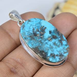 925เงินสเตอร์ลิงประดับจี้หินวันเกิดสีฟ้าเทอร์ควอยซ์ทรงไข่ตัดเรือนการตั้งค่าจี้ชั้นดีและเสน่ห์ - Product Image 2