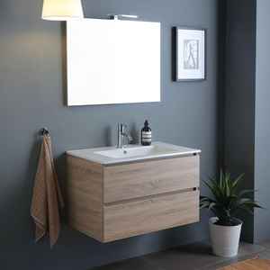 Mueble de Baño Colgante Koricini de 90 cm con Cajones de Roble y Espejo con Lavabo Belize, Elegante Mueble de Vanidad Hecho en Italia para tu Espacio - Product Image 1
