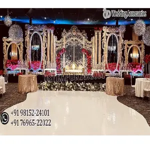 Gorgeous Golden Roman Theme Wedding Stage Inspirational Indoor Wedding Grand Backdrop Stage Roman Design Big Wedding Stage