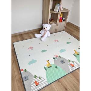 200x140x1,2 cm tapis de jeu double face XPE pour bébé-vert enroulable imperméable à l'eau mousse non toxique nuages montagnes - Product Image 2
