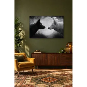 Impression sur toile de loups noirs et blancs de Fida devant une lune pleine - Product Image 2