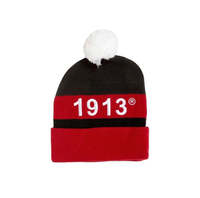 Delta | Sigma |   Bonnet tricoté pour femme Theta Sorority, bonnet d'hiver rouge et blanc brodé DST 1913, bonnet à pompon à revers, couvre-chef