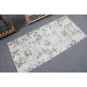 Tapis turc 2,3 x 4,8 pieds, petit tapis vintage, tapis oriental blanc et bleu - Product Image 2