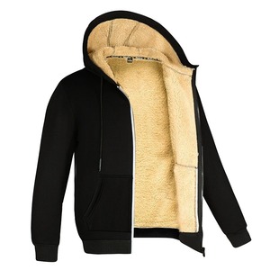 Felpe invernali con cerniera in lana d'agnello giacche calde felpe a maniche lunghe Casual sport in pile cappotti neri con cappuccio cappotto da uomo - Product Image 1