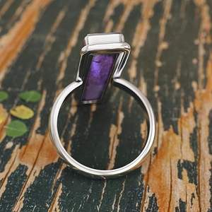Anillo de mujer de amatista azul 925 plata esterlina rectángulo piedra preciosa Natural hecho a mano boda/fiesta joyería de dedo de moda para mujer - Product Image 2