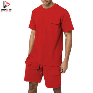 Ensemble t-shirt et short en tissu de coton écologique à séchage rapide respirant et à impression personnalisée pour hommes 2024 Summer Beach Casual Active Bottoms - Product Image 2