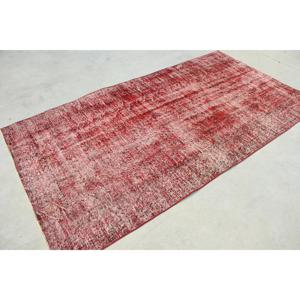 Turkish Area Rug, 4.5x8.3 ft Vintage Rug, <b>Red</b> Abstract <b>Wool</b> Rug - Product Image 3