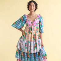 Robe Tunique Vintage Écologique Printemps-Automne pour Femme, Manches Courtes, Volants, Coupe A-Line, Taille Empire, Élégante pour Soirée