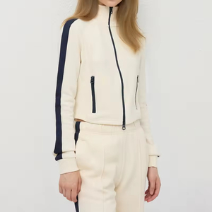 Deux pièces de haute qualité femmes fermeture éclair survêtements col montant Logo personnalisé femmes mode sweat à capuche Streetwear ensembles - Product Image 2