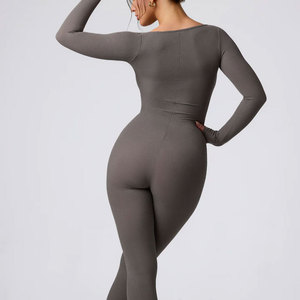 Haute qualité nouveau à manches longues évasé Yoga sport combinaison femmes Sexy hors épaule vêtements de sport une pièce ensemble Gym entraînement combinaison - Product Image 2