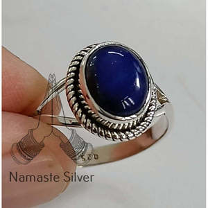 Bague artisanale en argent sterling 925 pour femme, style bohème, avec pierre précieuse lapis-lazuli bleue et motif géométrique, pièce maîtresse, cadeau pour elle - Product Image 6