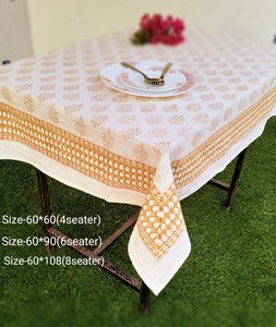 Custom Made Textured Cotton Bright <b>Table</b> <b>Covers</b> in 4, 6 & 8 Seater for Summer Season in Grey Colour Floral Border Design - Product Image 2