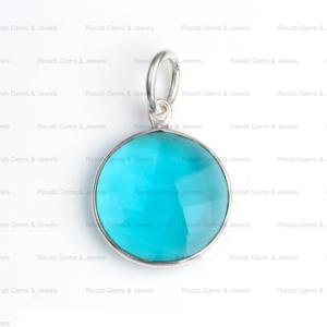 Meilleure vente 20mm topaze bleue de Londres Hydro Quartz pierre précieuse en argent sterling minimaliste forme ronde grand pendentif à breloque pour les femmes - Product Image 1